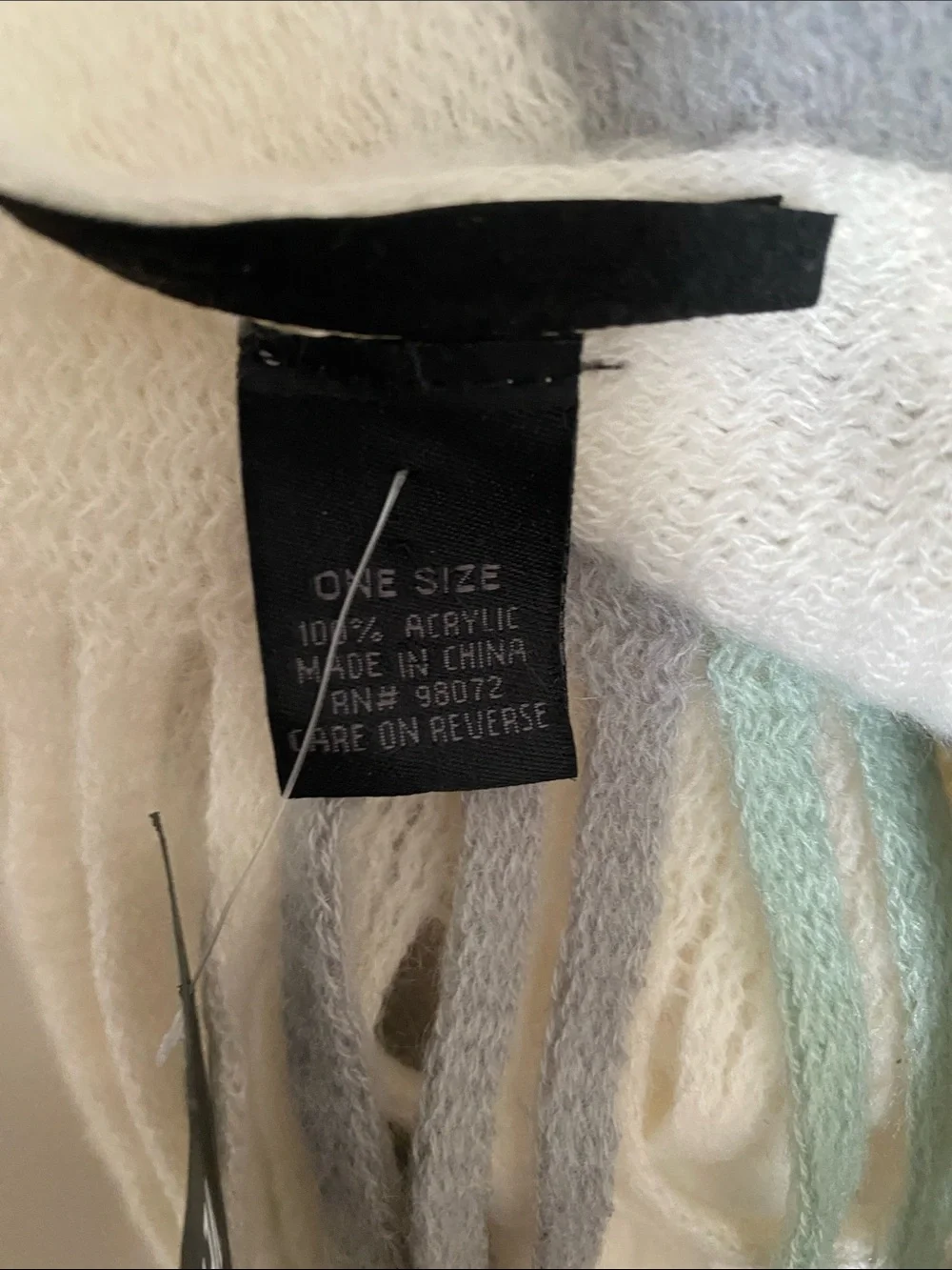 Steve Madden Cream, Mint & Taupe Striped Fringe Scarf